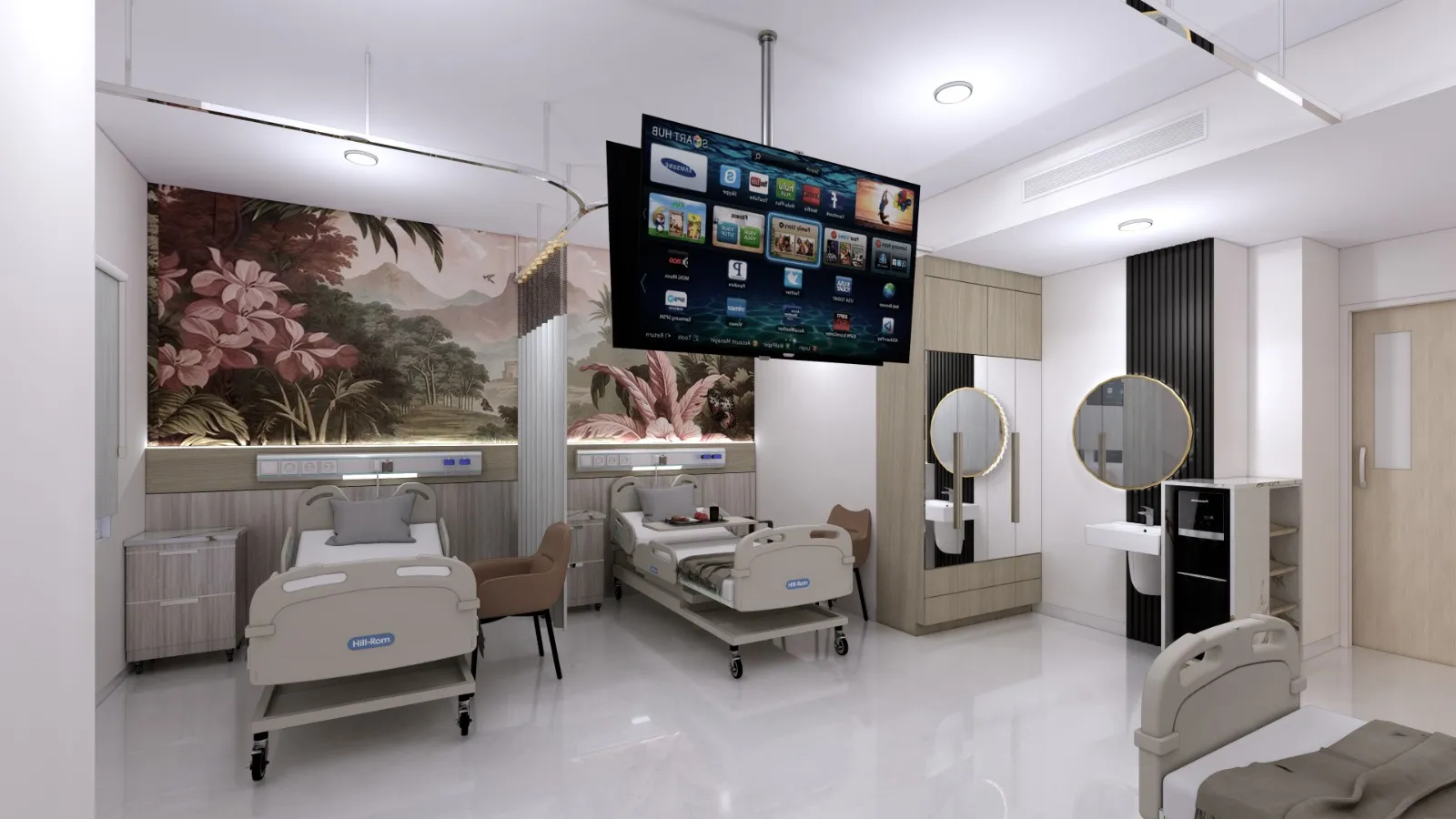 Ruang intensif dua bed dengan smart display dan panel medis